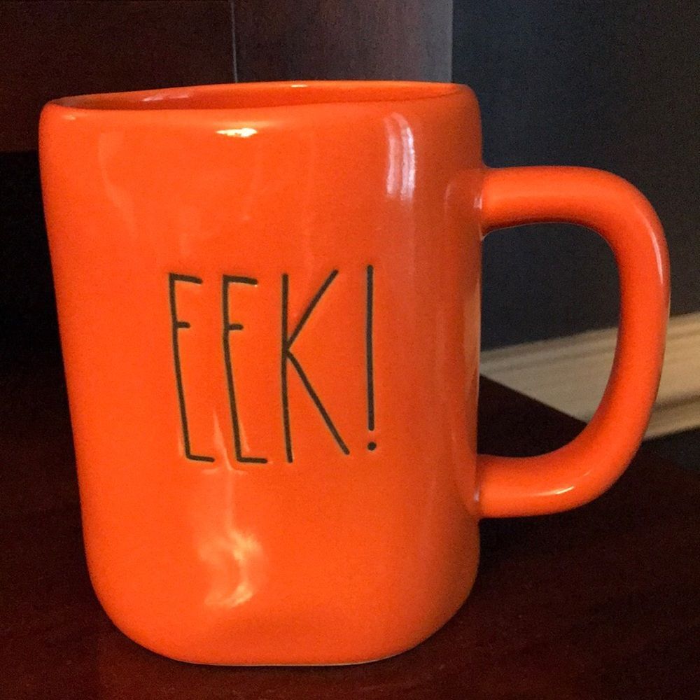 Rae Dunn EEK orange glossy Mug